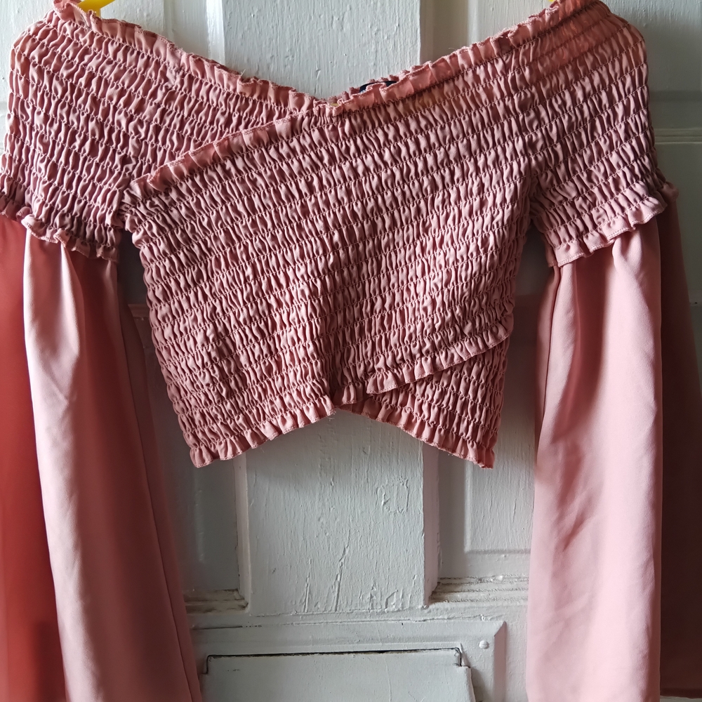 Ambiance Pink Smocked Crop Blouse
